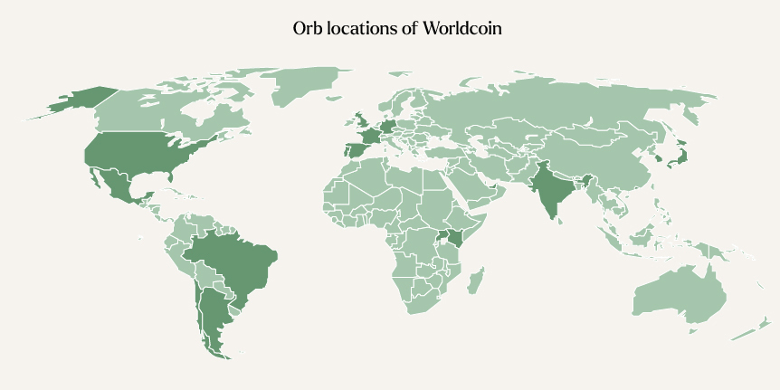 Locations of Worldcoin Orb's across the world