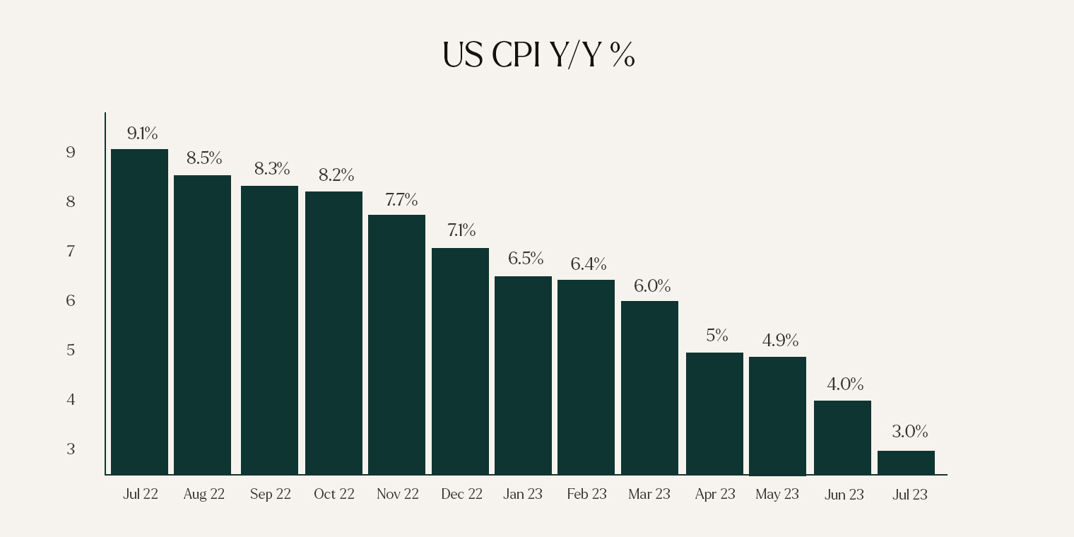 The year over year US CPI figures during the past year